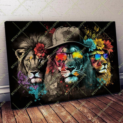 Floral Lion Graffiti Print – Modern Colorful Animal Canvas