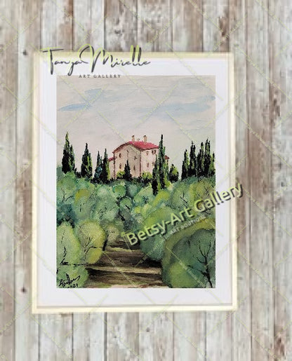 Original Watercolor Painting Olive Garden Wall Art, No Frame abstract expressionism art print birthday gift blooming garden art botanical print garden painting gift for mom mediterranean art modern art modern wall art nature painting olive garder art paper painting small painting wall art home decor watercolor landscape watercolor painting