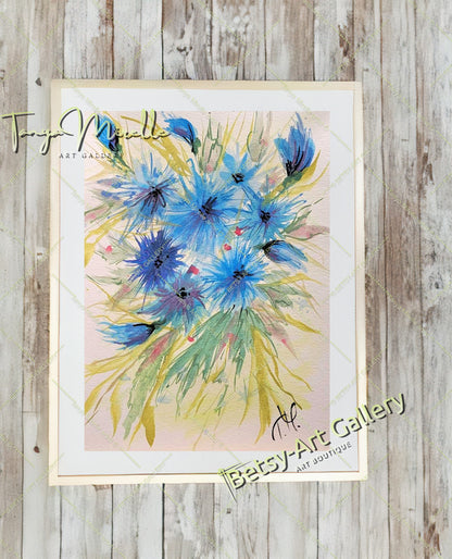 Original Watercolor Cornflowers Painting, Botanical Wall Art No Frame abstract expressionism art print birthday gift blooming garden art botanical print colorful painting floral art floral painting garden painting gift for mom mediterranean art modern art modern wall art nature painting paper painting small painting wall art home decor watercolor floral watercolor flowers watercolor landscape watercolor painting