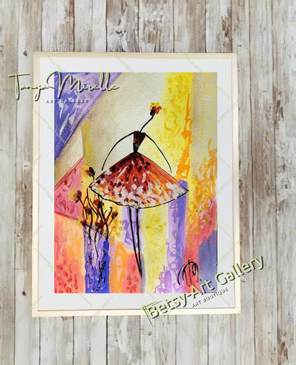 Elegant Watercolor Ballet Painting, Ballerina Dance Art No Frame abstract expressionism art for girls Ballerina Dance ballerina print ballet decor ballet painting birthday gift colorful painting dance wall art dancer illustration elegant art gift for mom modern art modern wall art paper painting small painting wall art home decor watercolor art watercolor painting