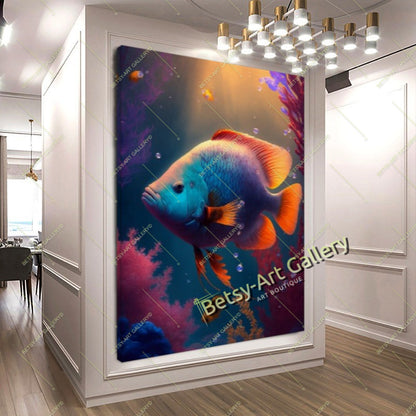 Caribbean Ocean Underwater Fish Canvas Print - Beach House Decor