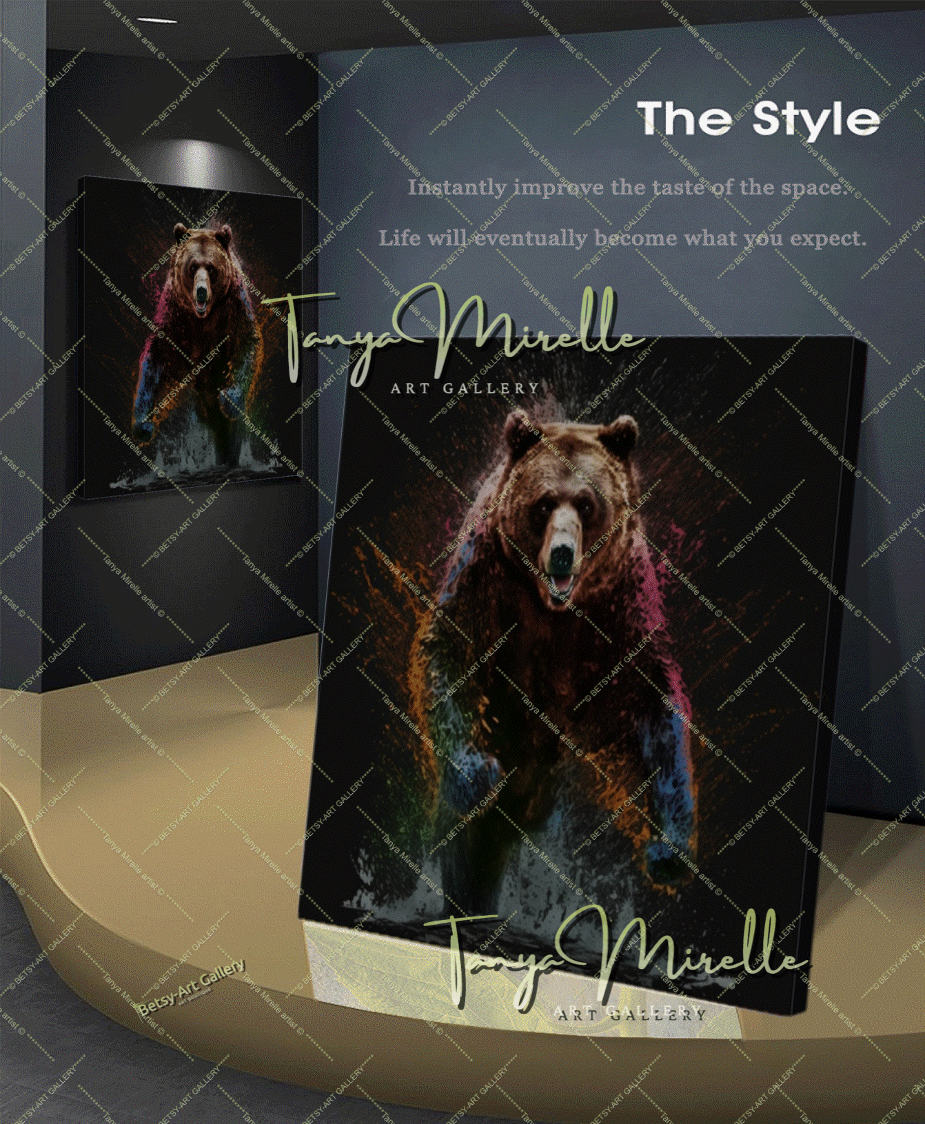 Brown Bear Art Print on Canvas – Modern Colorful Wildlife Wall Art