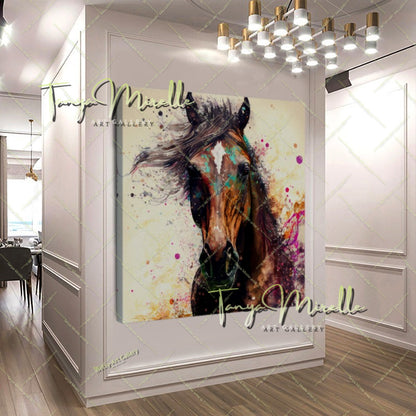 Horse Wall Decor – Abstract Equine Art on Stretched Canvas