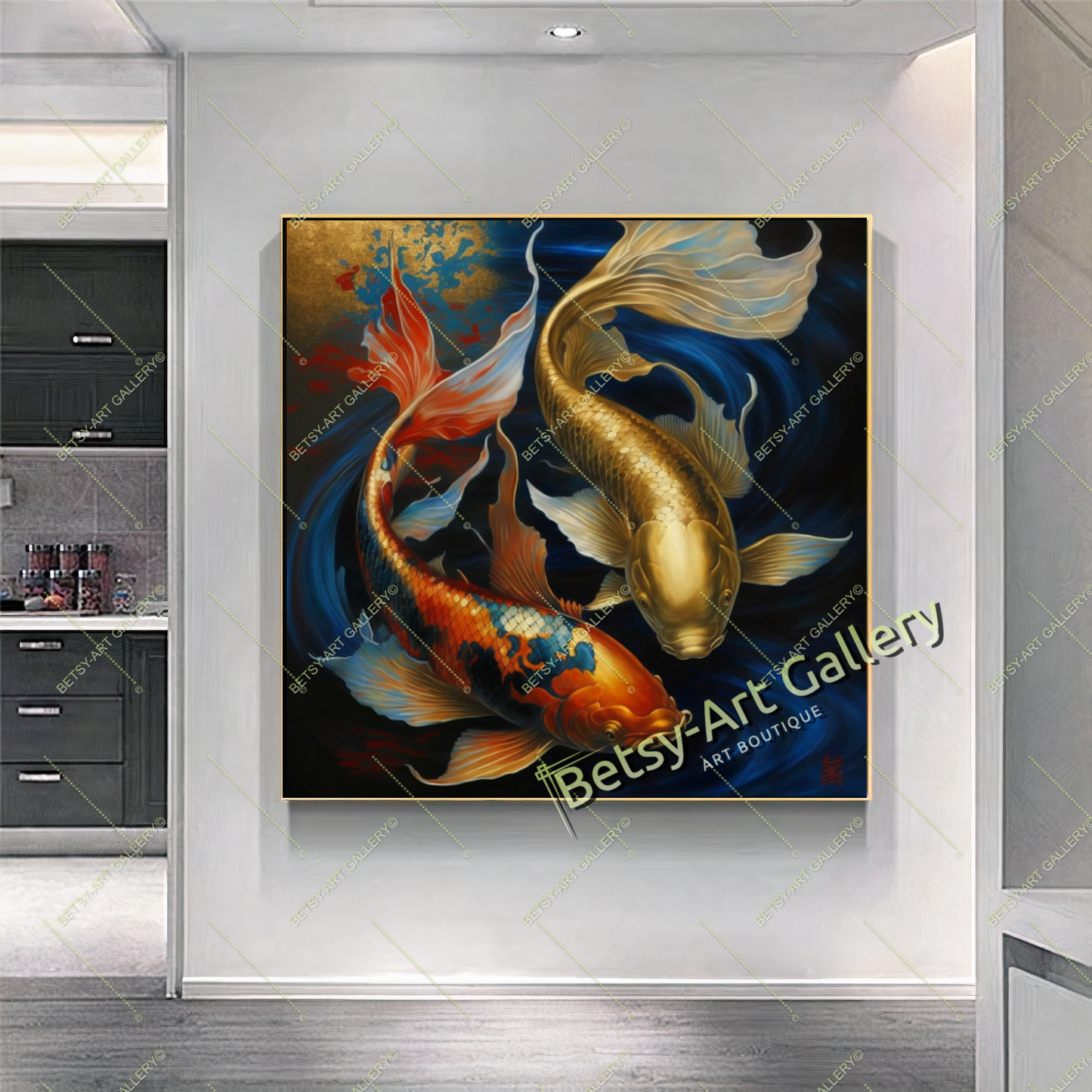 Two Gold Koi Fish Print on Canvas