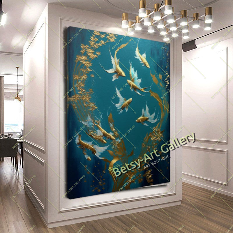 Gold Abstract Koi Fish Canvas Print - Elegant Fish Wall Art