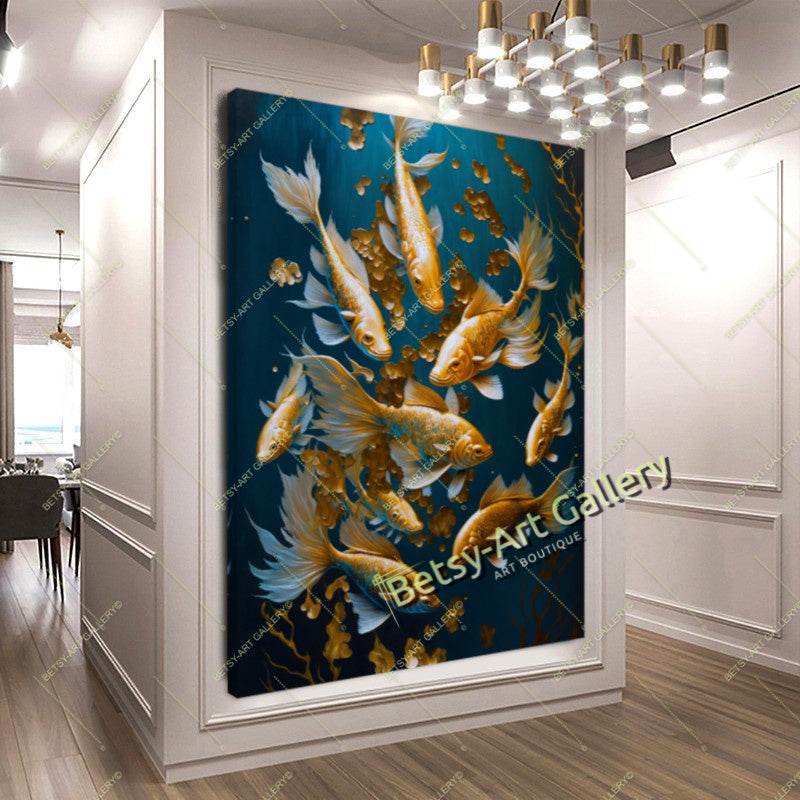 Gold Abstract Koi Fish Canvas Print - Elegant Fish Wall Art