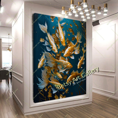Gold Abstract Koi Fish Canvas Print - Elegant Fish Wall Art