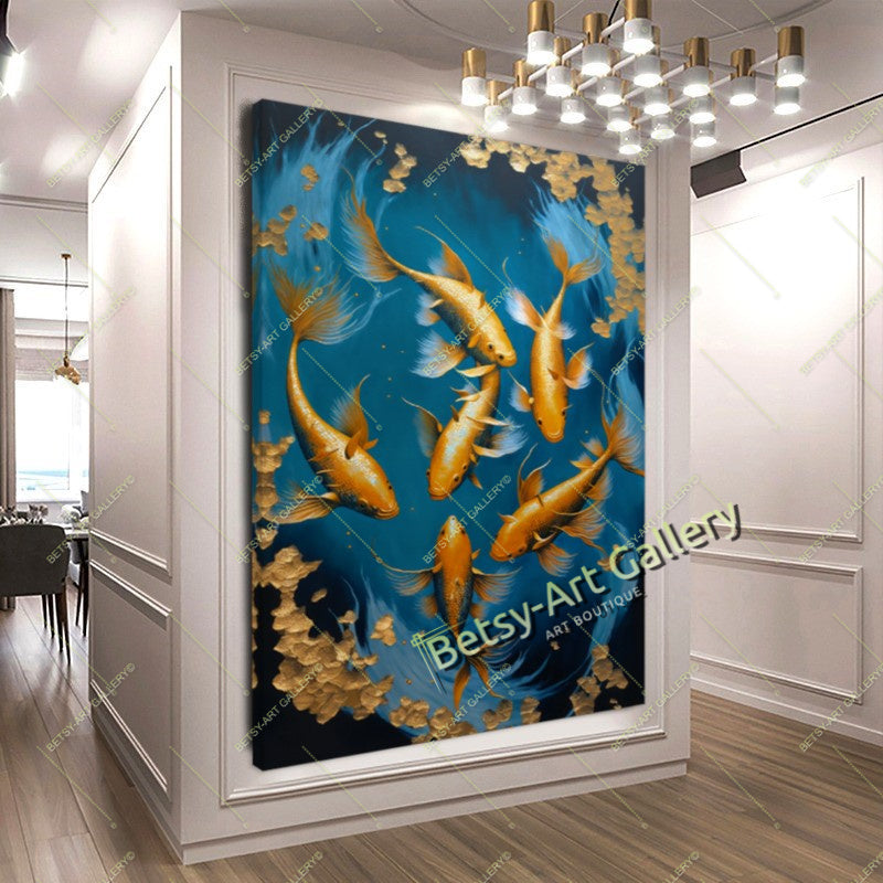Gold Abstract Koi Fish Canvas Print - Elegant Fish Wall Art