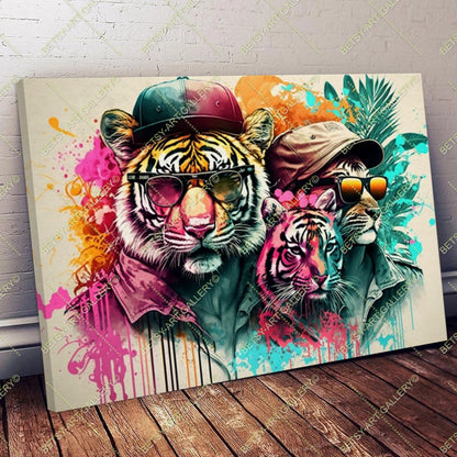 Floral Tiger Graffiti Print – Modern Colorful Animal Canvas