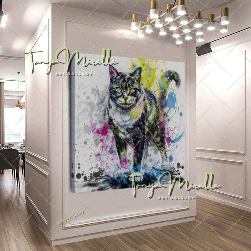 Tiger Cub Art Print on Canvas – Modern Blue Wildlife Wall Art
