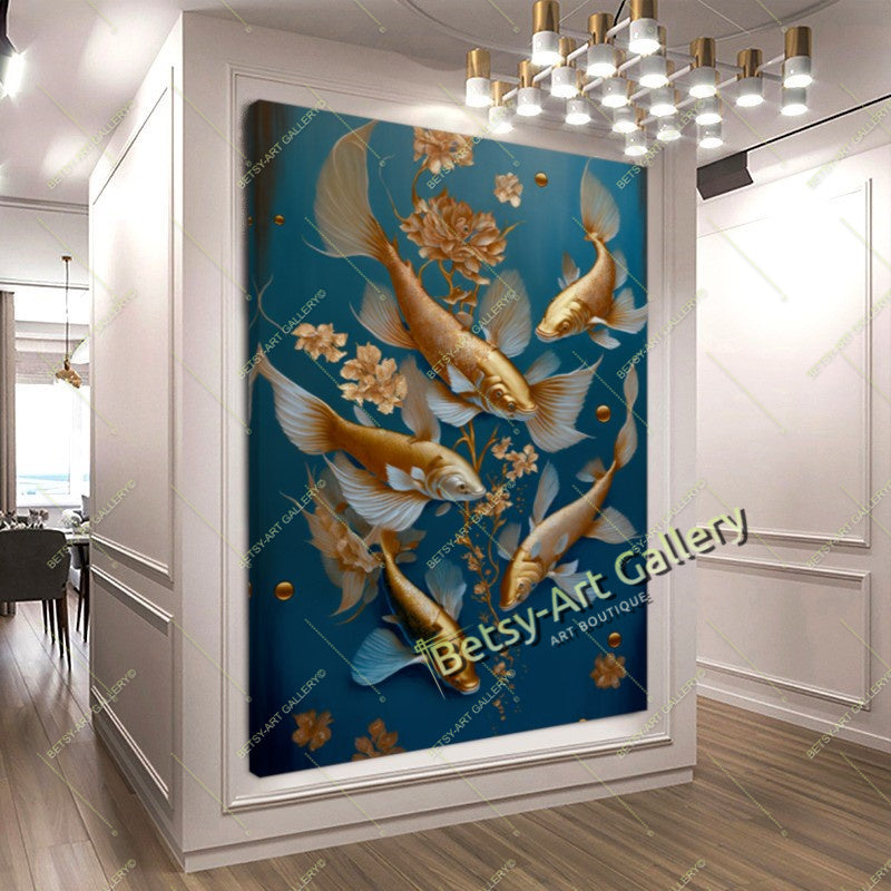 Gold Abstract Koi Fish Canvas Print - Elegant Fish Wall Art