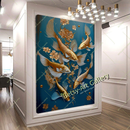 Gold Abstract Koi Fish Canvas Print - Elegant Fish Wall Art