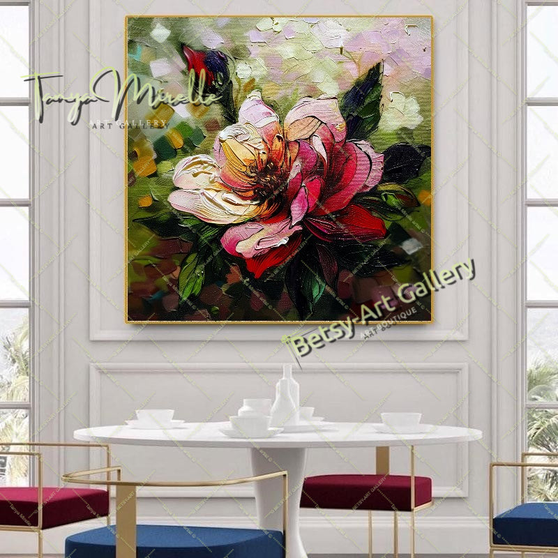 Luxury Floral Artwork on Canvas, Botanical Wall Decor for Living Spaces