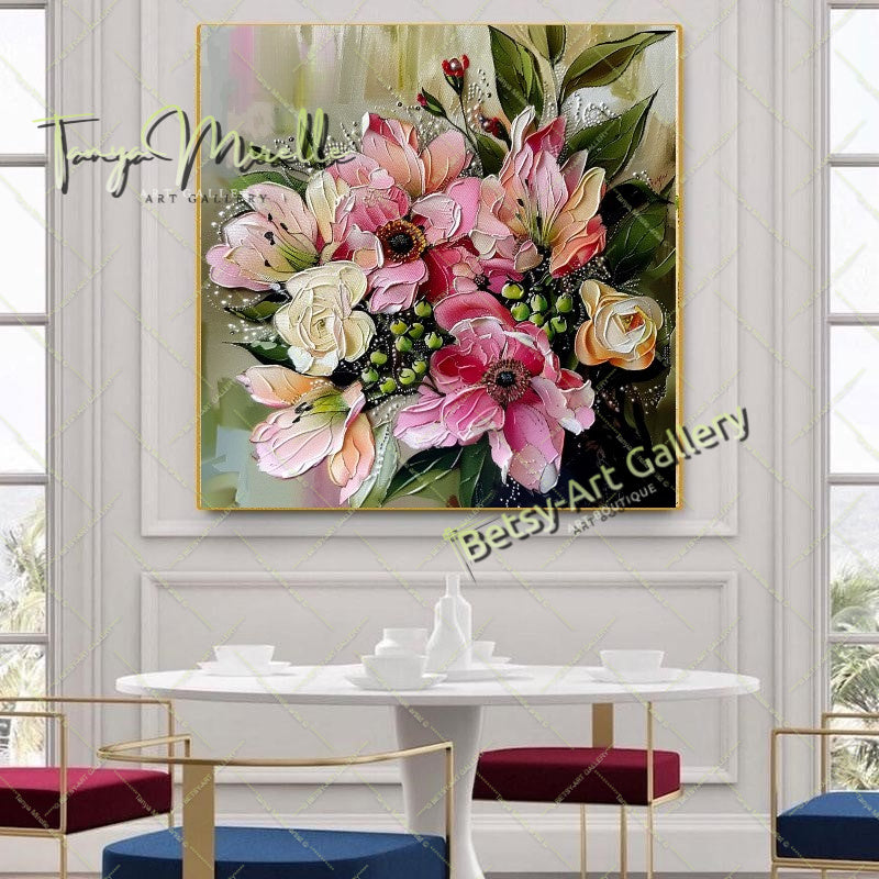 Floral Bouquet Canvas Print, Elegant Flower Wall Art Decor