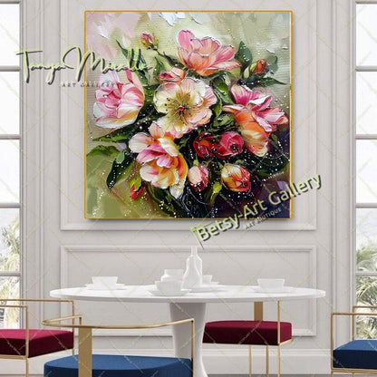Floral Bouquet Canvas Print, Elegant Flower Wall Art Decor