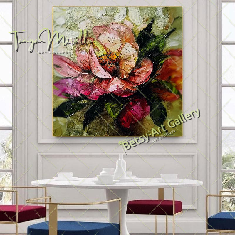 Luxury Floral Artwork on Canvas, Botanical Wall Decor for Living Spaces