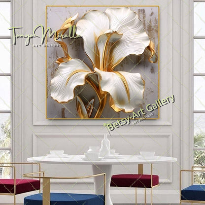 Textured Flower Bouquet Canvas Print, Floral Home Wall Art Decor