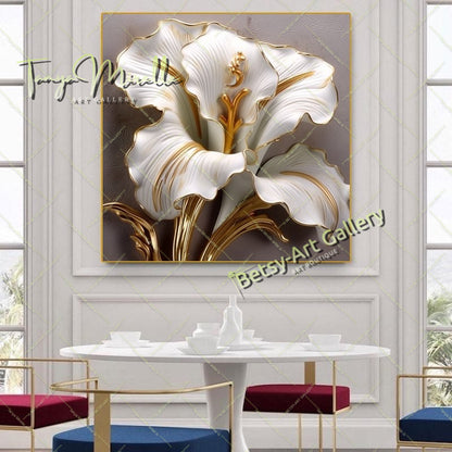 Textured Flower Bouquet Canvas Print, Floral Home Wall Art Decor