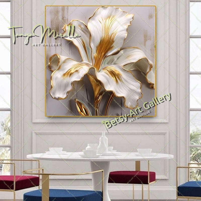 Textured Flower Bouquet Canvas Print, Floral Home Wall Art Decor