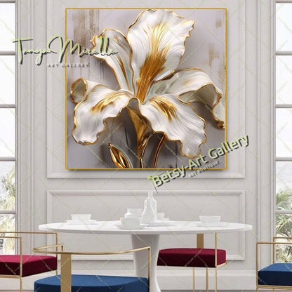 Textured Flower Bouquet Canvas Print, Floral Home Wall Art Decor