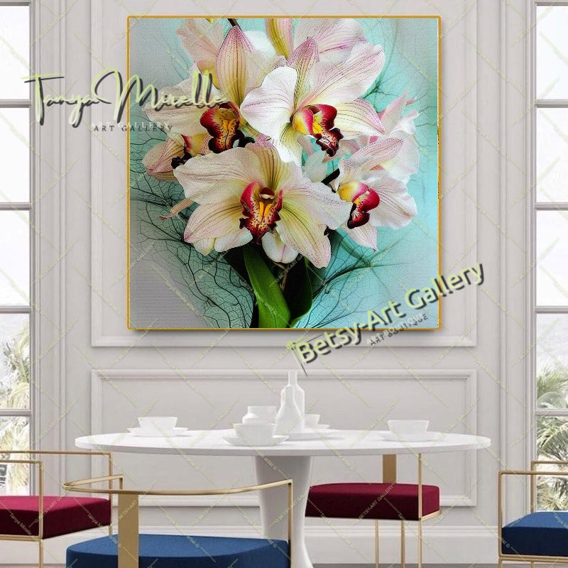 White Orchid Bloom Wall Art Print, Pastel Botanical Art