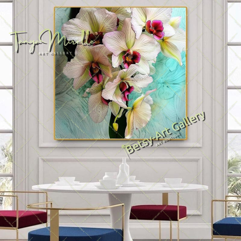 White Orchid Bloom Wall Art Print, Pastel Botanical Art