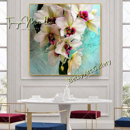 White Orchid Bloom Wall Art Print, Pastel Botanical Art