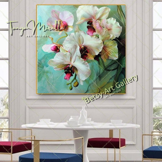 White Orchid Bloom Wall Art Print, Pastel Botanical Art