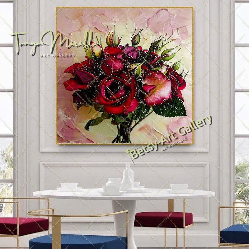 Luxury Floral Artwork on Canvas, Botanical Wall Decor for Living Spaces