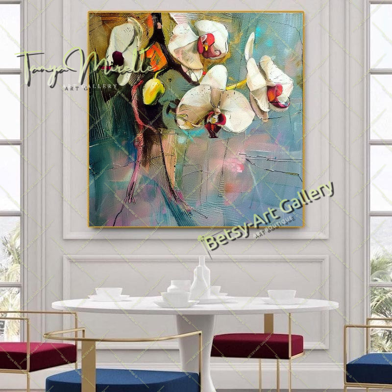 White Orchid Bloom Wall Art Print, Pastel Botanical Art