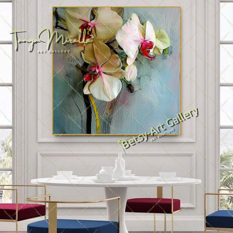 White Orchid Bloom Wall Art Print, Pastel Botanical Art