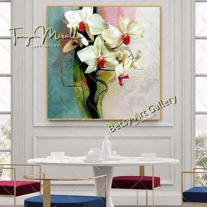 White Orchid Bloom Wall Art Print, Pastel Botanical Art