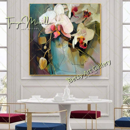 White Orchid Bloom Wall Art Print, Pastel Botanical Art