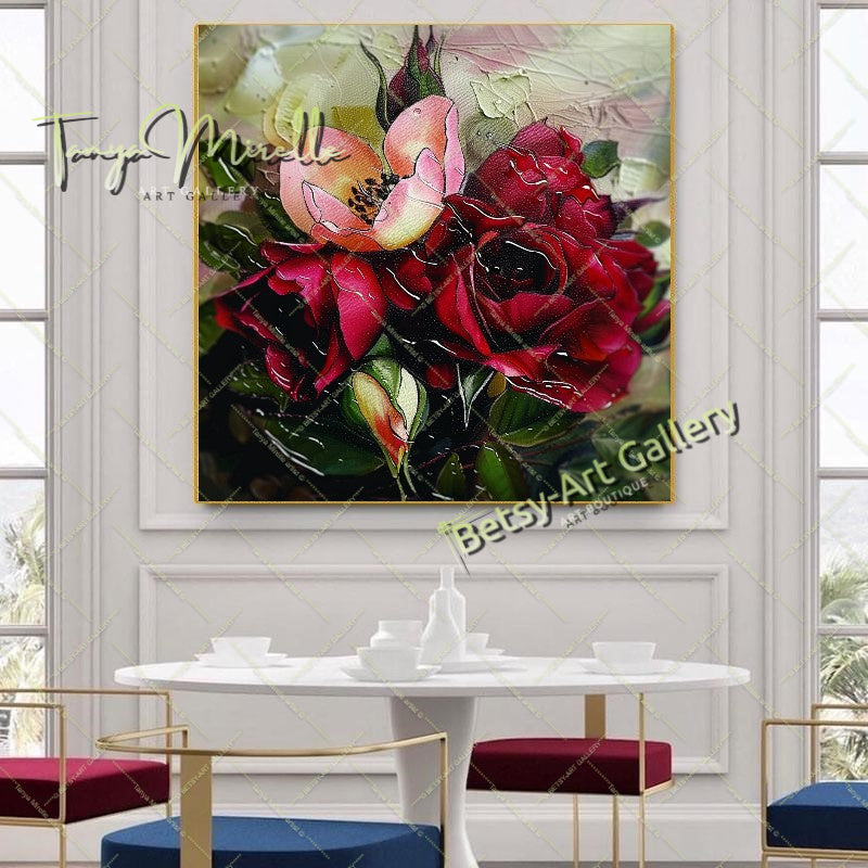 Luxury Floral Artwork on Canvas, Botanical Wall Decor for Living Spaces