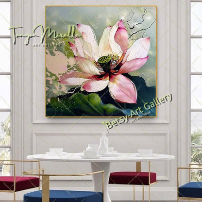 Modern Lotus Wall Art Print, Pastel Bloom Art for Living Room