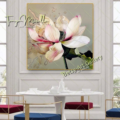 Abstract Lotus Wall Art Print, Pastel Bloom Art for Living Room
