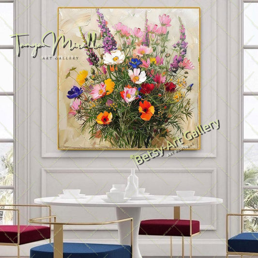Garden Blossom Canvas Art Print, Colorful Botanical Artwork
