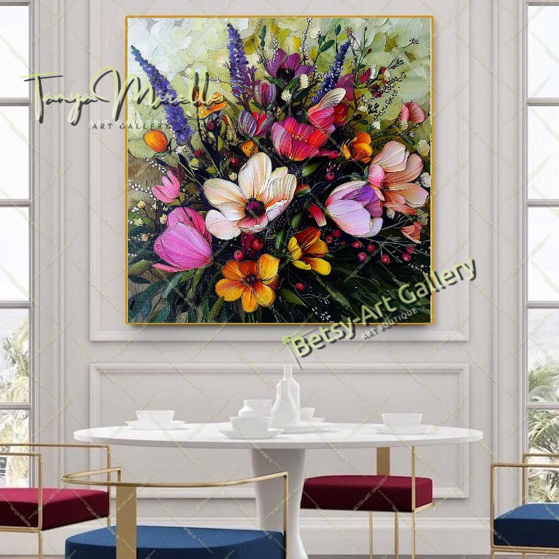 Spring Bloom Floral Canvas Wall Art, Contemporary Flower Print