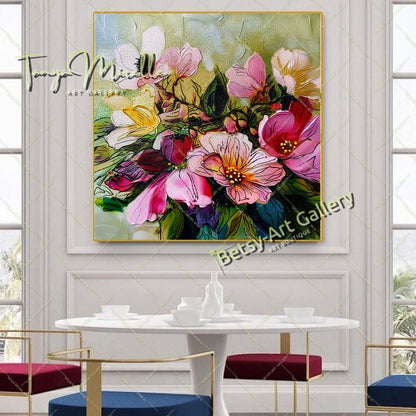 Luxury Floral Artwork on Canvas, Botanical Wall Decor for Living Spaces