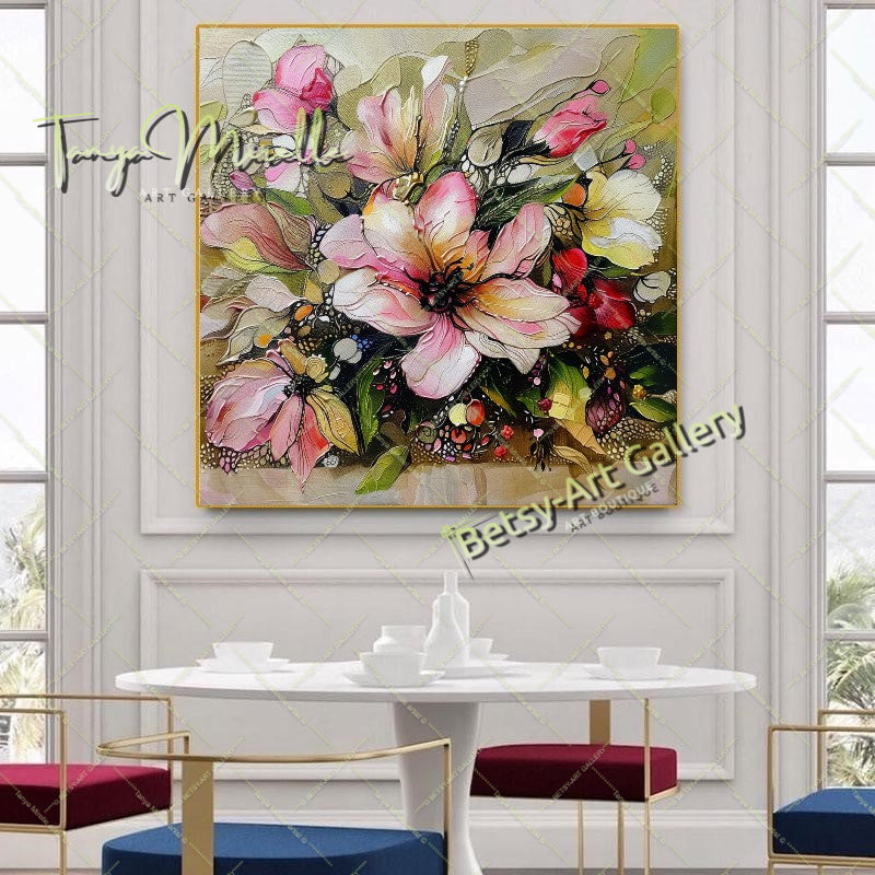 Luxury Floral Artwork on Canvas, Botanical Wall Decor for Living Spaces