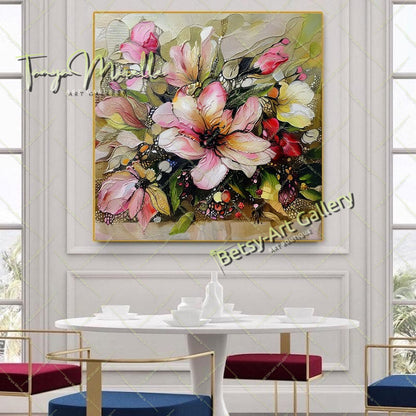 Luxury Floral Artwork on Canvas, Botanical Wall Decor for Living Spaces