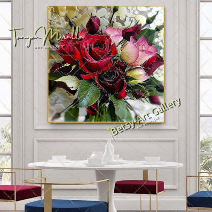 Luxury Floral Artwork on Canvas, Botanical Wall Decor for Living Spaces