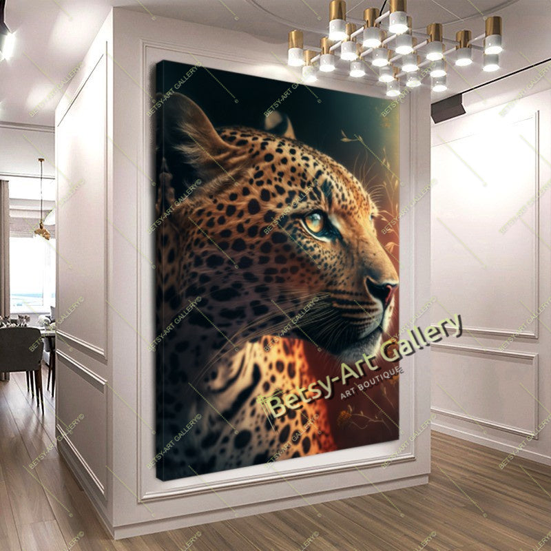 Jungle Puma and Leopard Canvas Print, Wild Cats Wall Art