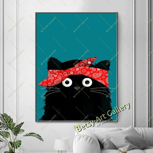 Funny Black Cat Abstract Pet Canvas Print