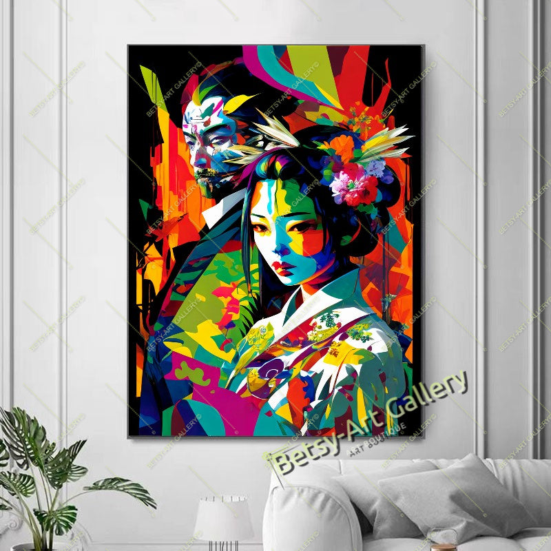 Modern Japanese Woman Art, Pop Art Geisha Artwork