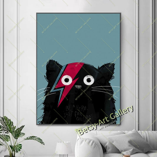 Funny Black Cat Abstract Pet Canvas Print