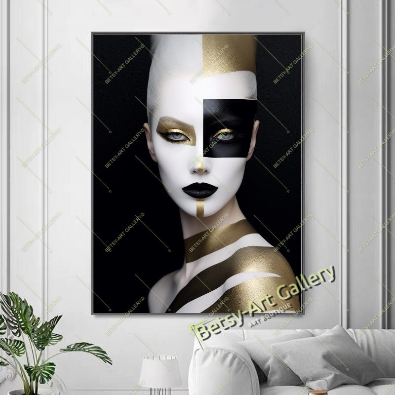 Black Yellow Woman Abstract Face Fashion Canvas Print C art gift boho decor bold character design bold wall print canvas print canvas wall art contemporary artwork giclée prints large canvas print large wall art modern art print modern room decor modern wall art original pop culture art pop art canvas print print on canvas statement piece stretched canvas art unique wall art vibrant home decor wall art prints