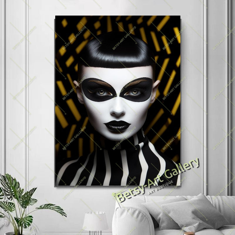 Black Yellow Woman Abstract Face Fashion Canvas Print N art gift boho decor bold character design bold wall print canvas print canvas wall art contemporary artwork giclée prints large canvas print large wall art modern art print modern room decor modern wall art original pop culture art pop art canvas print print on canvas statement piece stretched canvas art unique wall art vibrant home decor wall art prints