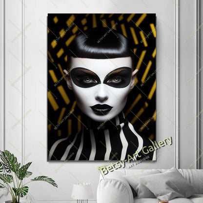 Black Yellow Woman Abstract Face Fashion Canvas Print N art gift boho decor bold character design bold wall print canvas print canvas wall art contemporary artwork giclée prints large canvas print large wall art modern art print modern room decor modern wall art original pop culture art pop art canvas print print on canvas statement piece stretched canvas art unique wall art vibrant home decor wall art prints