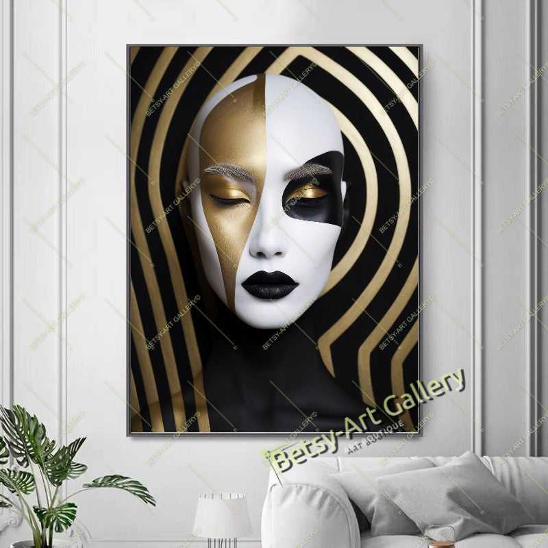 Black Yellow Woman Abstract Face Fashion Canvas Print M art gift boho decor bold character design bold wall print canvas print canvas wall art contemporary artwork giclée prints large canvas print large wall art modern art print modern room decor modern wall art original pop culture art pop art canvas print print on canvas statement piece stretched canvas art unique wall art vibrant home decor wall art prints